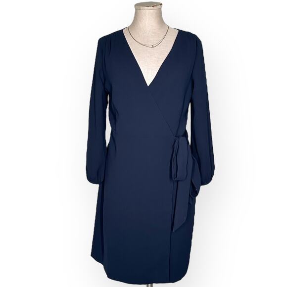 New $150 J CREW Wrap Dress 365 Crepe Knee Length Minimalist Office Career Blue 6 - Picture 3 of 11
